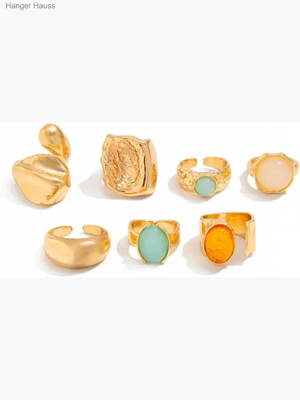 Vintage Chunky Gold Statement Ring Set - 5 Piece Stackable Dome Rings